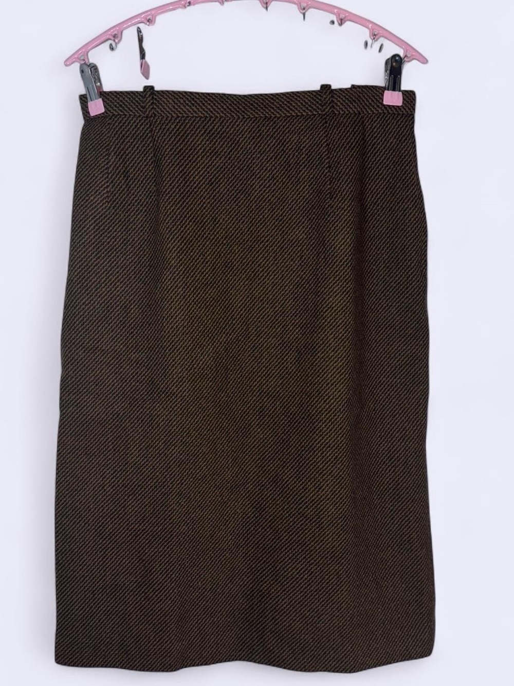 Vintage Brown Tweed Pencil Skirt Women’s Size 14 Classic Career Office Midi